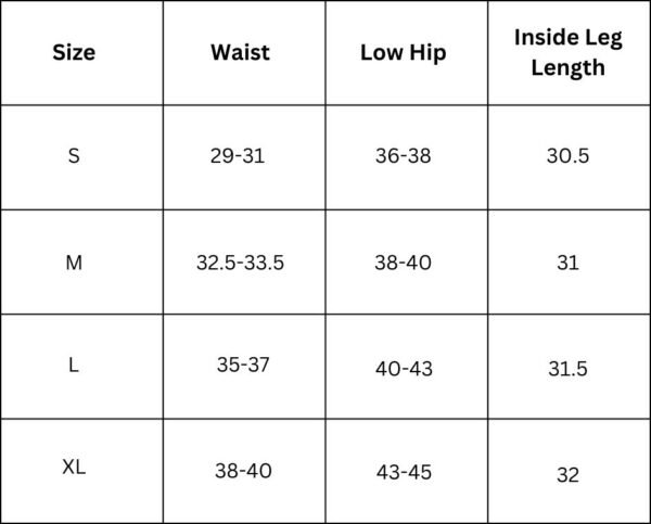 Lower Size Chart