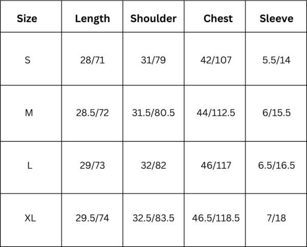 T-Shirt Size Chart